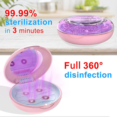 Retainer Case Orthodontic Dental Case, UVC Disinfectant Aligner Case with Vent Holes Mirror, UV Light Denture Box Slim, Retainer Holder Box for Mo...