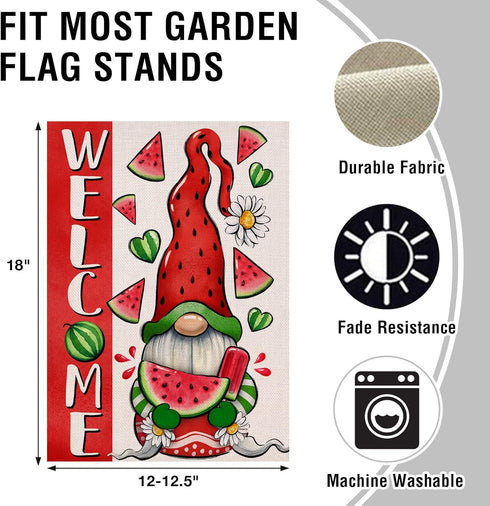Welcome Summer Watermelon Gnome Small Decorative Garden Flag, Popsicle Daisy Yard Lawn Outside Decor, Seasonal Farmhouse Burlap Outdoor Home Decor...