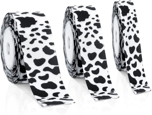 3 Rolls 15 Yards Cow Print Ribbon Grosgrain Cow Ribbon Cow Spot Pattern Wrapping Ribbon Dairy Cow Print Ribbon Animal Print Ribbon for Wreath Bow ...