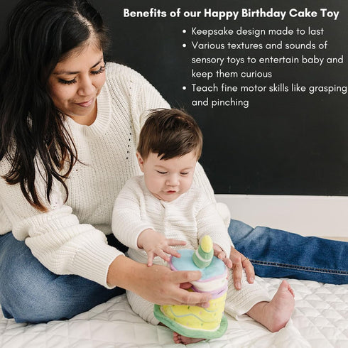 First Birthday Gifts for Girls and Boys: Soft Plush Birthday Cake Toy with 4 Sensory Toys. Embroidered with 'Happy Birthday', Lightweight and Port...