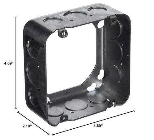 Raco 262 Square Extension Ring, Drawn, 4-11/16", 2-1/8" Deep with Eight 1/2 and Four 3/4" KO"s...