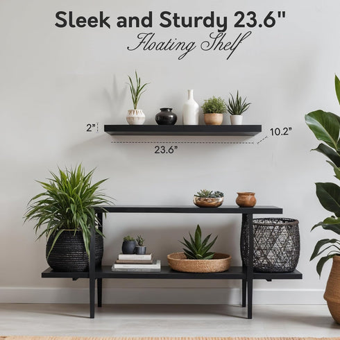 InPlace Durable Shelf with Invisible Brackets - Easy to Install & Remove, Deep Floating Shelves for Wall - MDF Wall Shelf for Living Room & Bedroo...