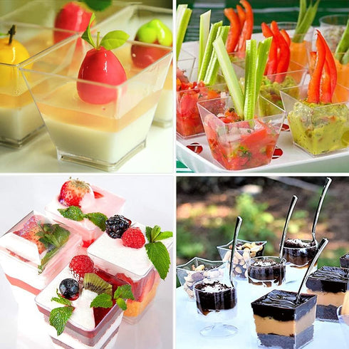 50 Pack 3.5 Oz Plastic Mini Dessert Cups,Square Clear Parfait Cups for Chocolate Desserts, Appetizers,Dessert Samplers,Dessert Shot Glasses & More...