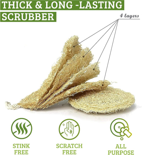 Natural Loofah Dish Sponge Pack 3 Vegetable Scrubber for Kitchen -100% Biodegradable Compostable Dishwashing Scouring Pad Zero Waste Plastic Free ...