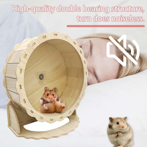 Hamiledyi Wooden Hamster Wheel, Small Pets Exercise Wheel, Silent Running Wheel for Gerbil, Mice, Guinea Pigs, Dwarf Syrian Hamster (8.26in)...