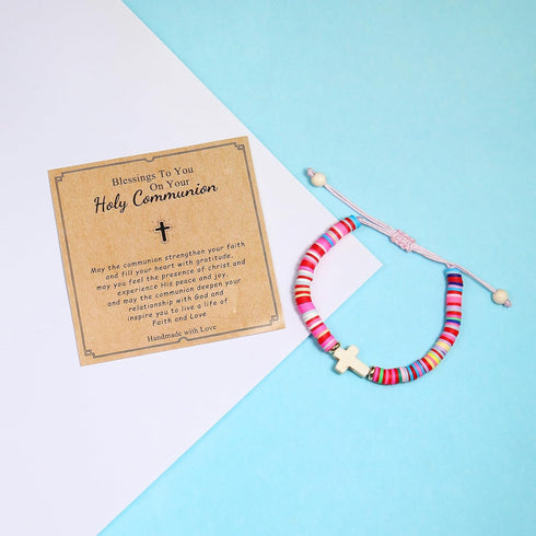 Cross Bracelets Polymer Clay Christian Baptism First Communion Gifts Bracelet for Women Confirmation Gifts Religious Catholic Christian Jewelry...