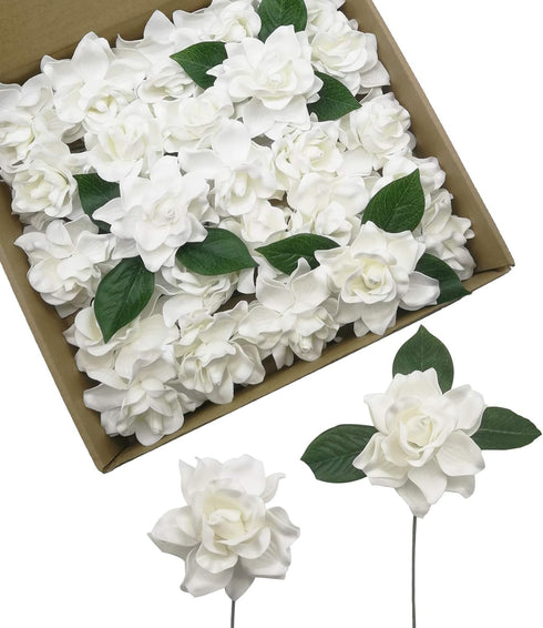 D-Seven Artificial Flowers 25pcs Gardenia Flowers with Stem for Wedding Flowers Centerpieces Bridal Shower Baby Shower Decorations DIY Wedding Bou...