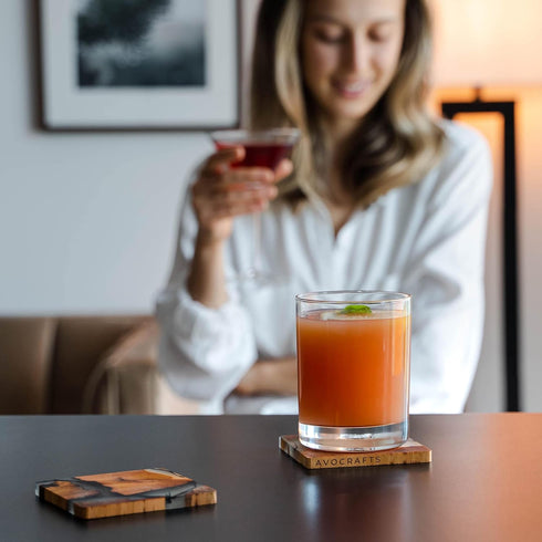 Wooden Coasters Set, Modern Coasters with Holder, Cedar Wood...