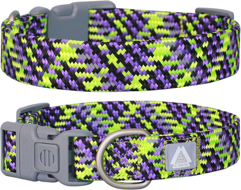 Reflective Dog Collar, Neck 12’’-20’’, Adjustable Soft Nylon Collar with Safety Lock for Medium, Large Dogs, Purple, M...