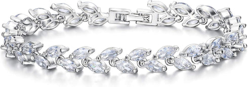 EVER FAITH Glamorous Cubic Zircon Wedding 2 Layers Small Leaf Roman Tennis Bracelet for Brides...