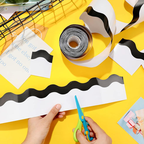 Black and White Bulletin Board Borders Scalloped Classroom Borders Wavy Line Board Borders Trim for Desks Locker Home School Classroom Decor...