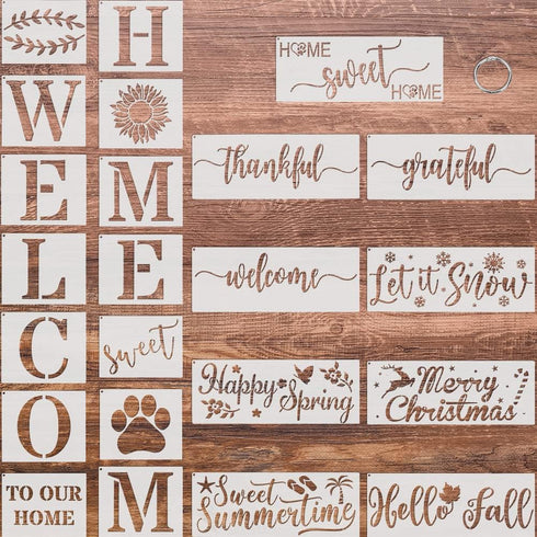 FOCCTS Welcome Stencils for Painting on Wood, Welcome Sweet Home Template Stencils, Reusable Large Welcome Sign Painting Template Seasonal Stencil...