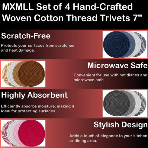 Pot Holders Set Trivets Set Heat Resistant Cotton Thread Weave Pads Mats for Hot Dishes Hot Pots and Pans Stylish Coasters Set of 4 Cooking Baking...