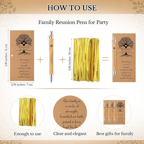 25 Sets Family Reunion Favor Family Appreciation Bamboo Pen Gift Inspirational Ballpoint Pen with Remembering Our Roots Greeting Card Family Reuni...