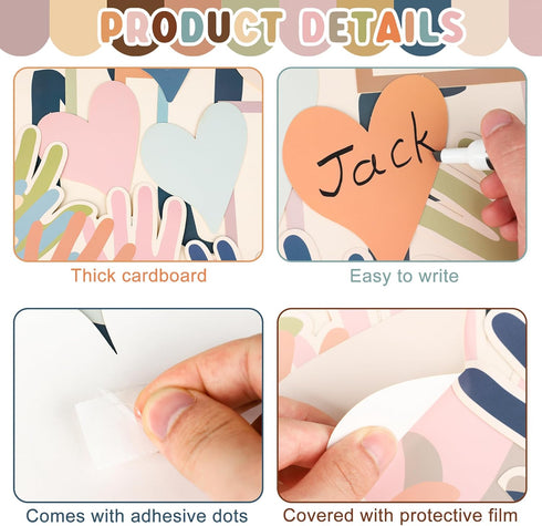Boho Heart Bulletin Decor Classroom Bulletin Board Decoration Set Heart Hand Paper Cutouts for Classroom Office Home Wall Party Supplies, 52 Pcs...