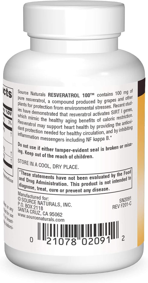 Source Naturals Resveratrol 100, for Heart and Healthy Aging* 100 mg - 60 Vegetarian Capsules...