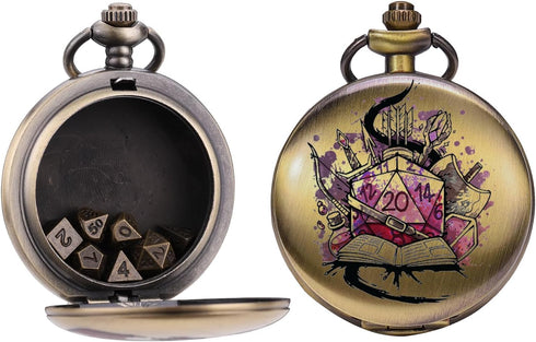 Mini DND Dice Set DND Pocket Watch Shell 7PCS Micro Polyhedral Dice Set Metal Dice Dungeons and Dragons Gifts Accessories V038N...