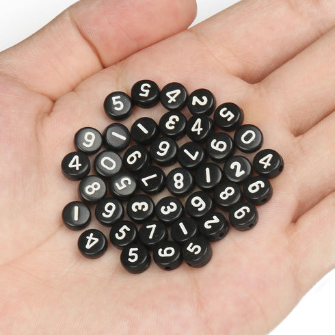 Yochus 1000pcs Black Round Acrylic Number Beads 4x7mm White Figure 0-9" Beads for Jewelry Making and DIY Bracelets, Necklaces, Key Chains...