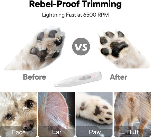 Dog Paw Trimmer with LED Light, Rechargeable Cordless Electric Grooming Clippers, Low Noise Pet Hair Shaver for Small Dogs Cats Trimming Around Pa...