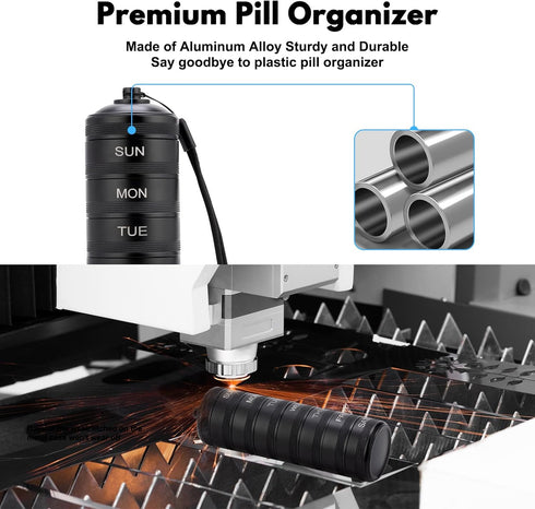 Pill Organizer Weekly - Metal Waterproof Travel Pill Box, 7 Day Large Aluminum Alloy Pill Container, Portable Pill Case for Vitamin, Medicine, Sup...