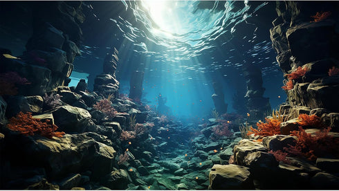 Aquarium Background Undersea Various Cora Reef Sunlight Terrarium Background Seafloor Big Rocks Environment Aquarium Backdrop Under Sea Reef Fish ...