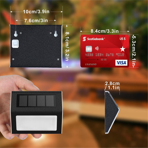 XLUX Outdoor Solar Lights for Stairs Steps Decks, Fences Yard Pathway, LED lamp, Rainproof, 2 Pack Black Metal Housing...