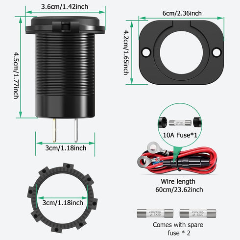 Car 12V USB Outlet Charger: Qidoe 66W Multi USB Power Socket Charger 12V Motorcycle Outlet Dual QC3.0 Port and PD 30W USB-C with Switch Waterproof...