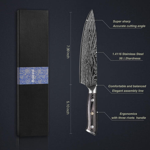 Chef Knife, 8 inch Chef's Knife, Super Sharp Professional German High Carbon Stainless Steel Cooking Kitchen Knives-Rust Resistant,with Micarta Ha...