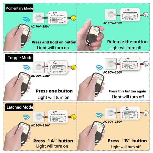 DieseRC AC 110V 120V 220V 240V Wireless Remote Control Light Switch 1500W 1 Channel 433Mhz RF Relay Receiver with 2 Transmitters Keyfob for Lamp b...