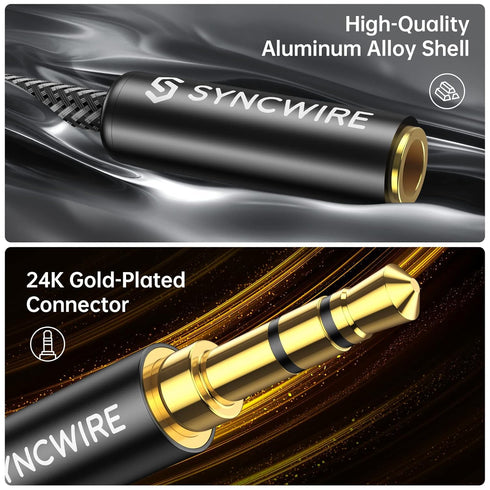Syncwire Headphone Splitter, Nylon-Braided Extension Cable Audio Stereo Y Splitter (Hi-Fi Sound), 3.5mm Male To 2 Ports 3.5mm Female Headset Split...