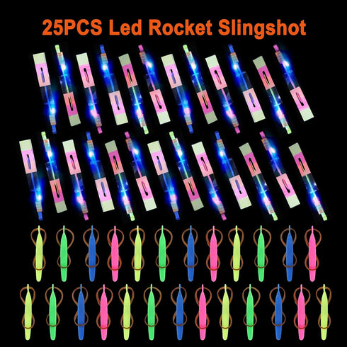 25 Sets LED Flying Set, 25 Slingshot+25 Glow Helicopter-50 Pcs, Flying Toy Outdoor Toys Glow in The Dark Party Supplies Party Favors for Kids 8-12...