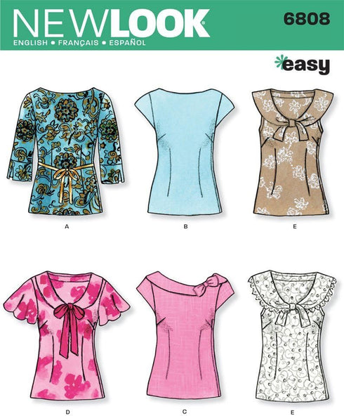 New Look Sewing Pattern 6808 Misses Tops, Size A (8-10-12-14-16-18)...