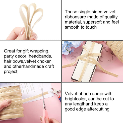 Pandahall 50 Yards Velvet Ribbon 3/8Inch Wide Single Face Velvet Ribbon Roll with Spool for Gift Wrapping Decoration Party Wedding Arts Crafts (Da...