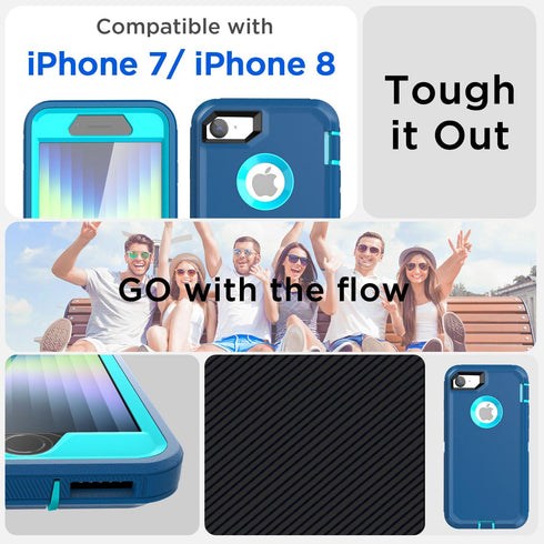 AICase for iPhone SE 2022/3rd/2020/8/7 Case with Built-in Screen Protector,Heavy Duty Drop Protection Full Body Rugged Shockproof/Dust Proof Milit...