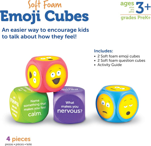 Learning Resources Soft Foam Emoji Cubes, Set of 4, Ages 3+, Conversation Cubes for Kids, Social Emotional Learning,...