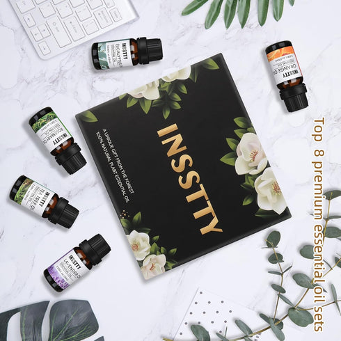 Essential Oils by INSSTTY 100% Pure Oils kit- Top 8 Aromatherapy Oils Gift Set-8 Pack, 10ML(Eucalyptus, Lavender, Lemon Grass, Orange, Peppermint,...