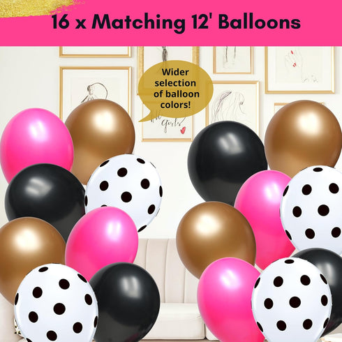 Hot Pink and Black Birthday Decorations for Women, Hot Pink and Black Party Decorations - Happy Birthday Banner Garland, Paper Decor, Balloons, Ca...
