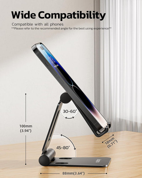 Nulaxy Dual Folding Cell Phone Stand, Fully Adjustable Foldable Desktop Phone Holder Cradle Dock Compatible with Phone 16 15 14 13 12 11 Pro Xs Xs...