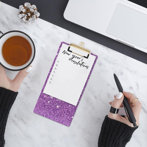 Acrylic Clipboards, Fashion Glitter Clipboard, Stardard Letter Size Clip Board, Size 4" x 8", Cute Confetti Clipboards for Women, Rose Gold Desk O...
