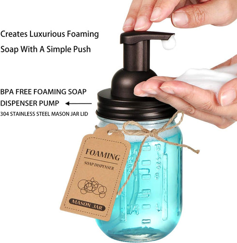 Mason Jar Bathroom Accessories Set(4pcs)- Jars Not Included - Foaming Soap Dispenser,Toothbrush Holder, and Apothecary Storage Jars Lids -Rustic F...