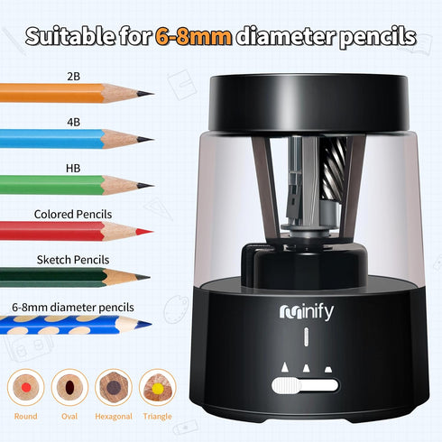 Pencil Sharpener Electric Pencil Sharpener Heavy Duty Blade Rechargeable Battery Powered Pencil Sharpeners for 6-8mm Colored Pencils Auto Stop Fas...