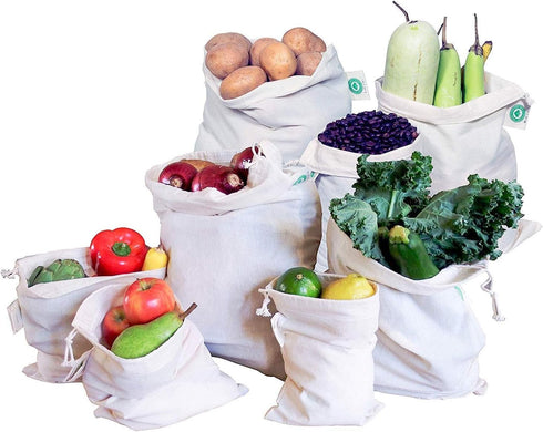 Reusable Bulk Bin Bags for Bulk Foods - Reusable Cloth Kitchen Bags for Dry Goods - 100% Organic Cotton Muslin Sacks for Produce, Home Storage and...