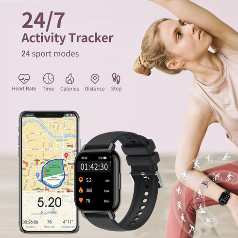 Smart Watch, 1.85'' HD Fitness Tracker Sport Smart Watches for Women Men with Call Heart Rate Blood Oxygen Sleep Track Step Counter 24 Sport Modes...