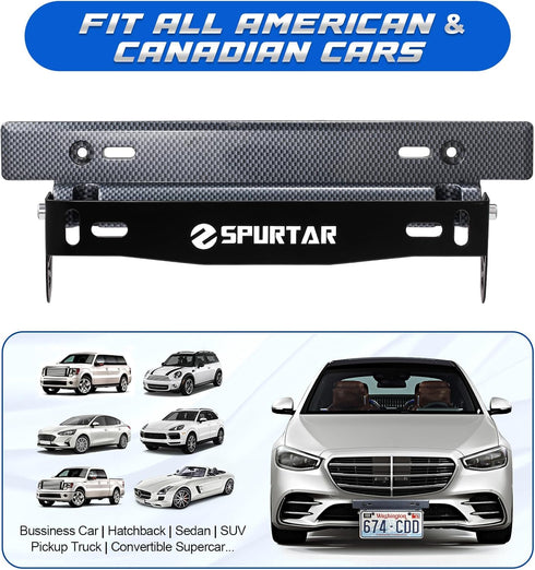 Spurtar License Plate Frames, Adjustable Front Car License Plate Holder Includes Screws and Nuts (Black)...