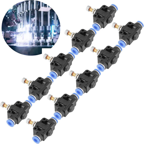 10pcs Air Flow Control Valve, 6mm Tube OD x 6mm Tube OD Pneumatic Air Flow Control Valve Connector with Push-to-Connect Fitting Straight Quick Con...