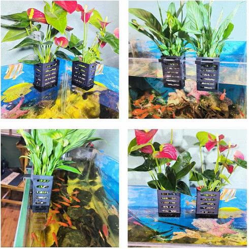 4 PCS Hanging Aquarium Planter Cups, Aquatic Plants Holder, Aquarium Planter Cup, Aquarium Decorations Plants Pot and Fish Tank Plants Pot for Liv...