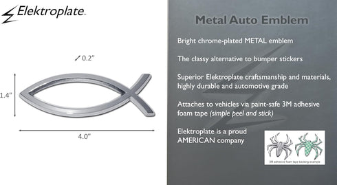 Elektroplate Christian Fish Chrome All Metal Emblem for Cars, Trucks, and All Auto | Universal Fit at 4" x 1.4" | Weatherproof...