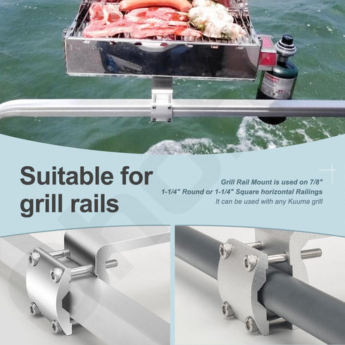 58182 Stow N' Go Grill Rail Mount for Any Kuuma BBQ Grill, Can be Used on 7/8" - 1-1/4" Round Horizontal Railings or on 1-1/4" Square Railings, wi...