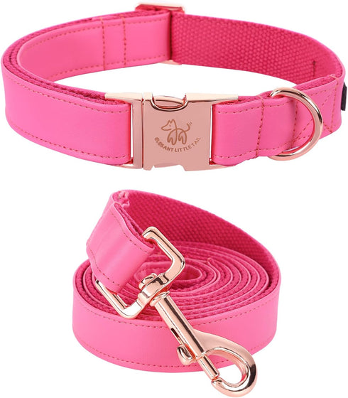 Elegant little tail Pink Dog Collar and Leash, Durable Pet Collar, Leather Dog Collar Adjustable Girl Dog Collars for Medium Dogs...