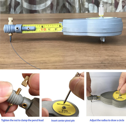 Rotating Tape Measure Beam Compass with 10 Pencil Leads, Rotape Beam Compass for Drawing Circles and Lines, Retractable Draw Arcs Tool with 6.5 ft...